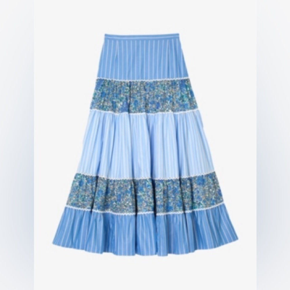 SANDRO
Patchwork ruffled cotton maxi skirt
